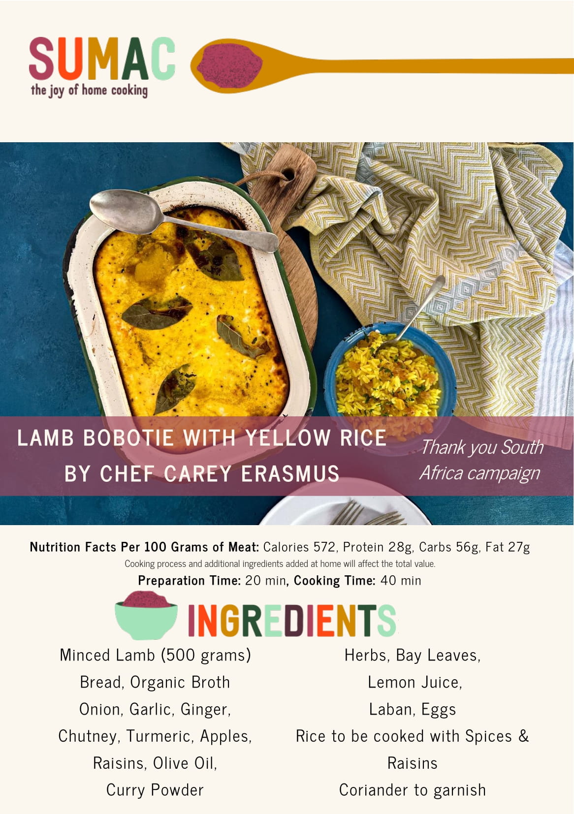 Lamb Bobotie With Yellow Rice by Carey Erasmus