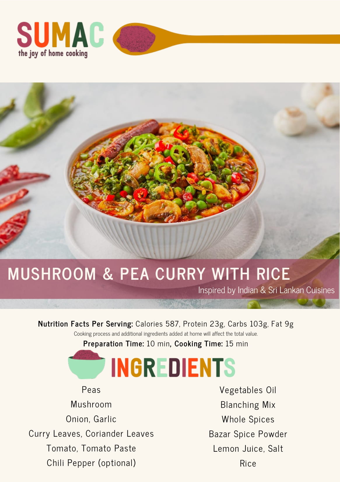 Mushroom and Pea Curry with Rice