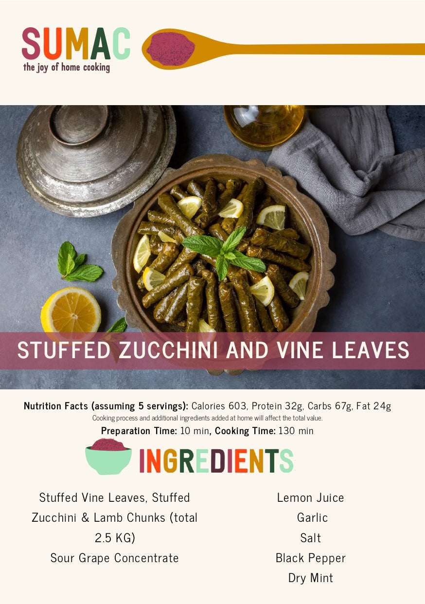 Stuffed Zucchini and Vine Leaves with Lamb